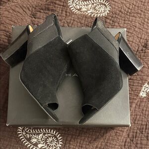 Tahari Black Suede and Leather Women's Peep toe booties